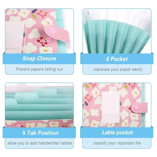 Plastic File Folder with 5 Pockets – A4 Size, Snap Closure - Image 4