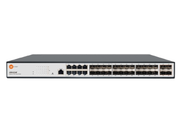 GX Jupiter E24F layer 2+ managed fiber switch 24*1G SFP Ports, 4*10G SFP+ ports and 8*1G(Ethernet/Fiber) Combo Ports.