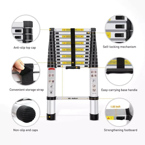 Telescopic Stainless Steel Ladder 4.42 m (14.5 Ft) 15 Step