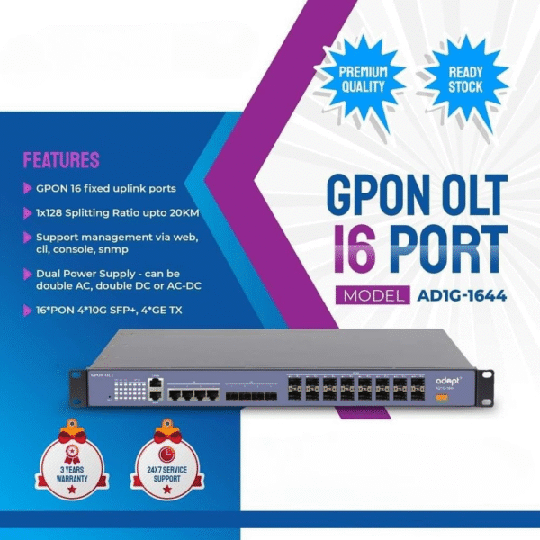 Adopt 16 Port LAYER 3 GPON OLT WITH DUAL POWER SUPPLY UNLOADED (AD1G-1644) - Image 2