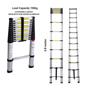 Telescopic Aluminium Ladder 3.8m (12.46 feet) Portable and Compact | Extension Multipurpose Step Ladder for Home and Outdoor | Anti-Slip Rubber Shoes
