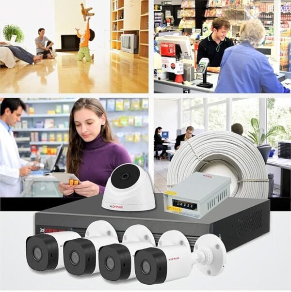 CP PLUS CP-UCK-TD41N-B1 2.4MP HD CCTV Kit – 4 Bullet Cameras, 1 Dome Camera, 8 Channel DVR with Accessories