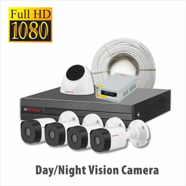 CP PLUS CP-UCK-TD41N-B1 2.4MP HD CCTV Kit – 4 Bullet Cameras, 1 Dome Camera, 8 Channel DVR with Accessories